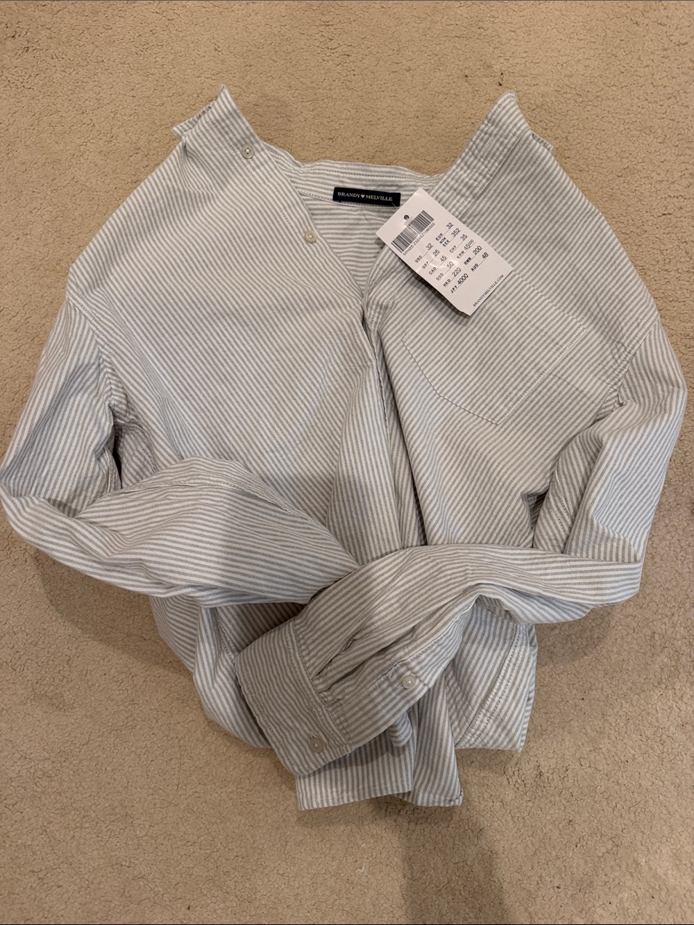 Brandon Maxwell Light Gray and White Striped Casual Button-Down Shirt